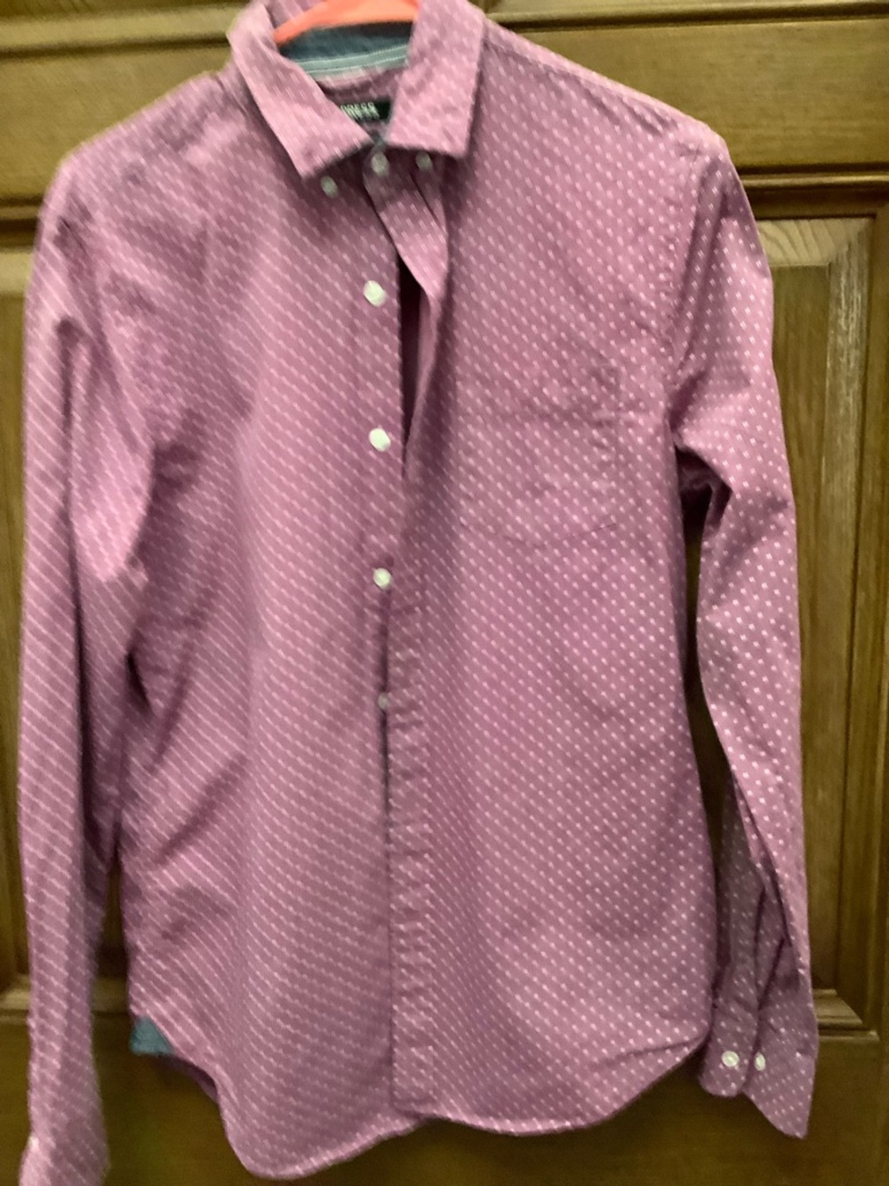 Express Men's Button-Down Shirt in Mauve with White Dot Pattern